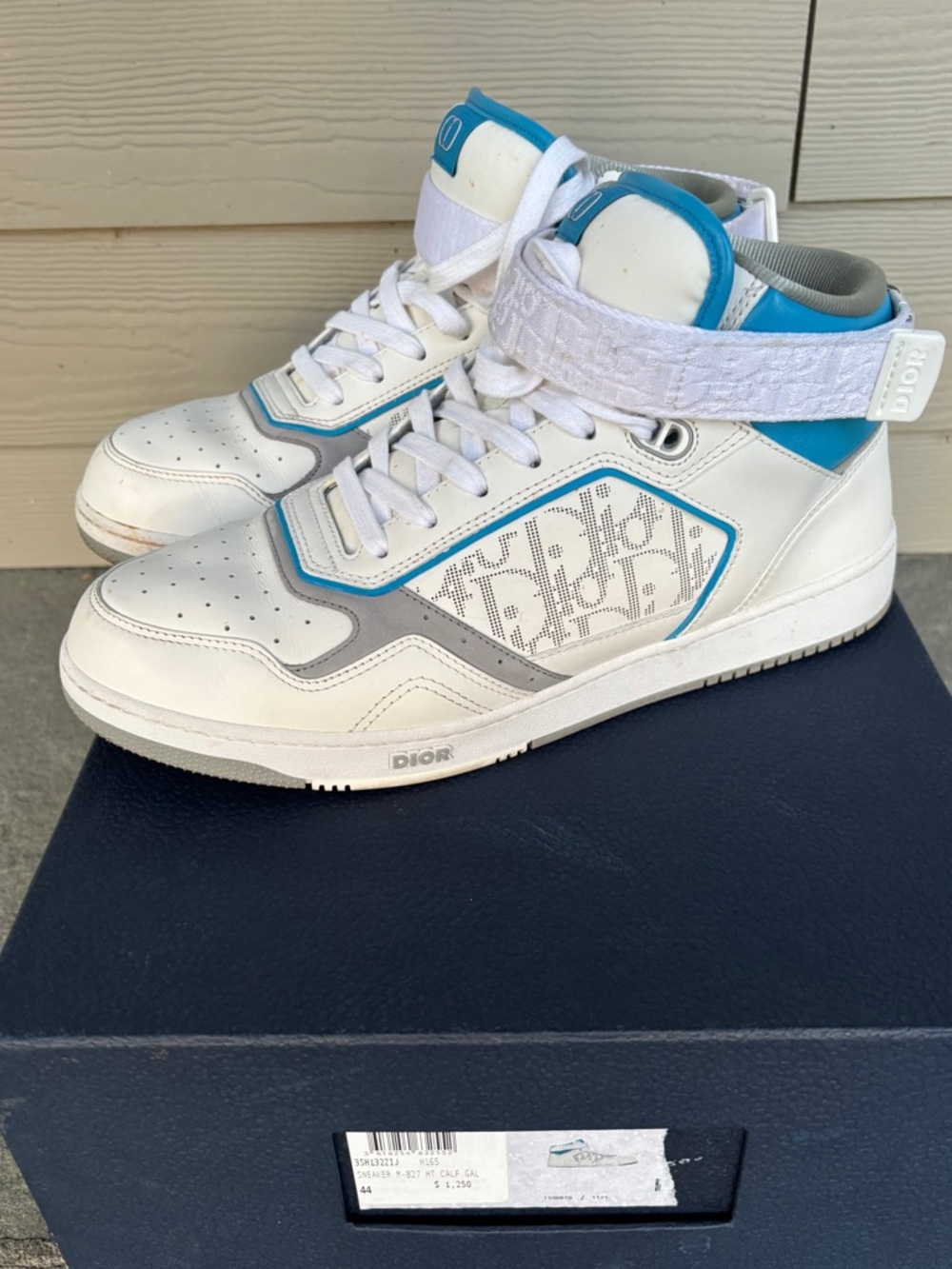 Dior White Blue High-Top Sneakers